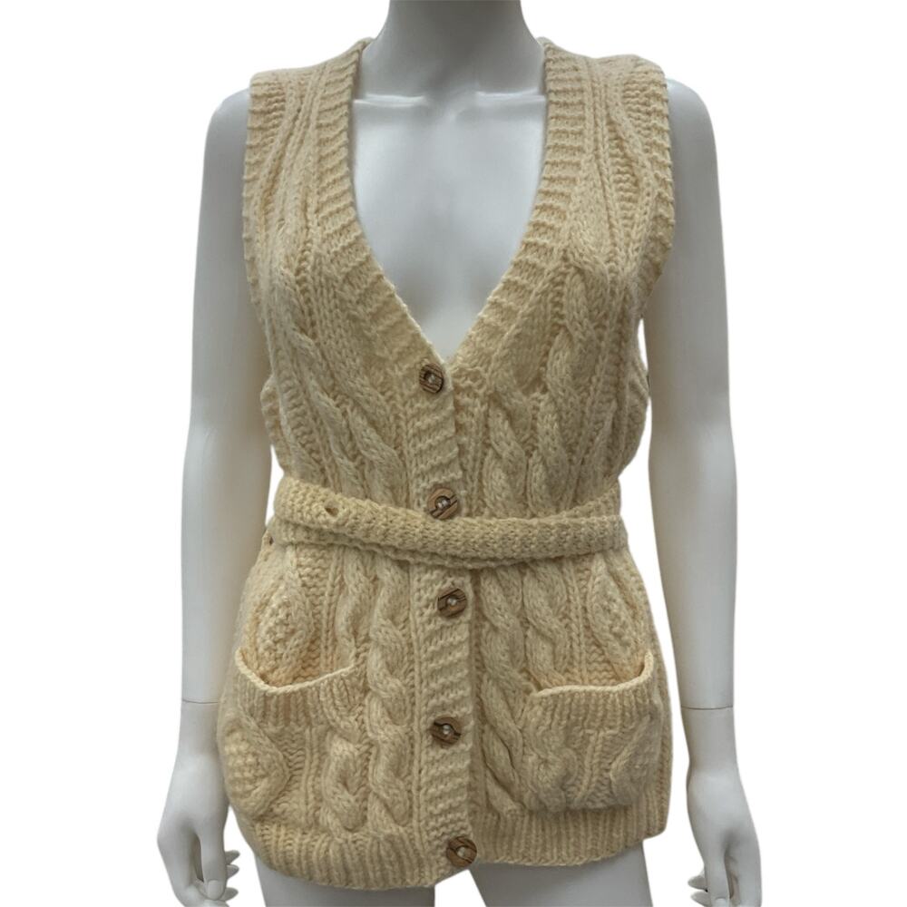 VTG Sears Sweater Top Women’s Size Medium Knit Braided Sleeveless in Cream